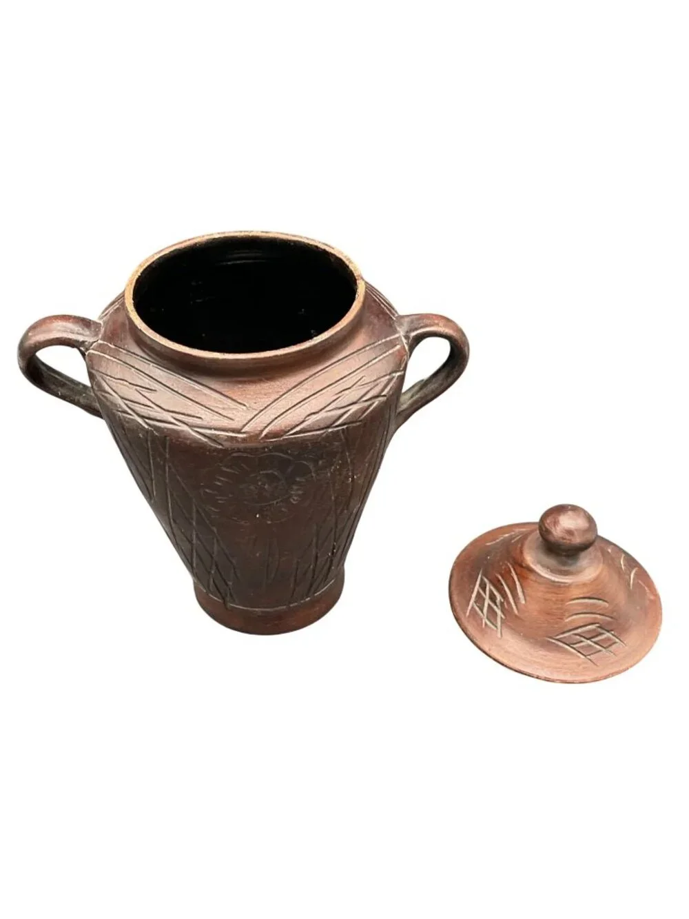 Vintage Yixing Zisha Style Urn Decanter Jar & Tea Cup & Saucer Set Ceramic